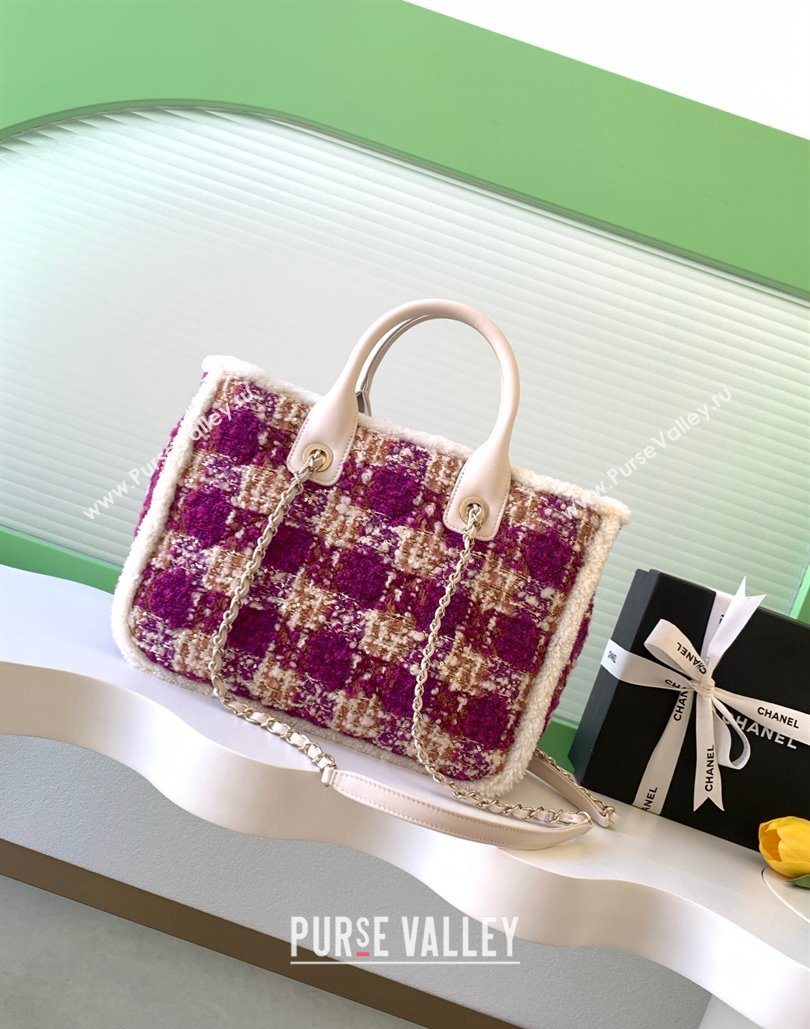 Chanel Tweed Shearling Small Shopping Bag Fuschia/Pink 2025 AS5688 (yezi-251127085)