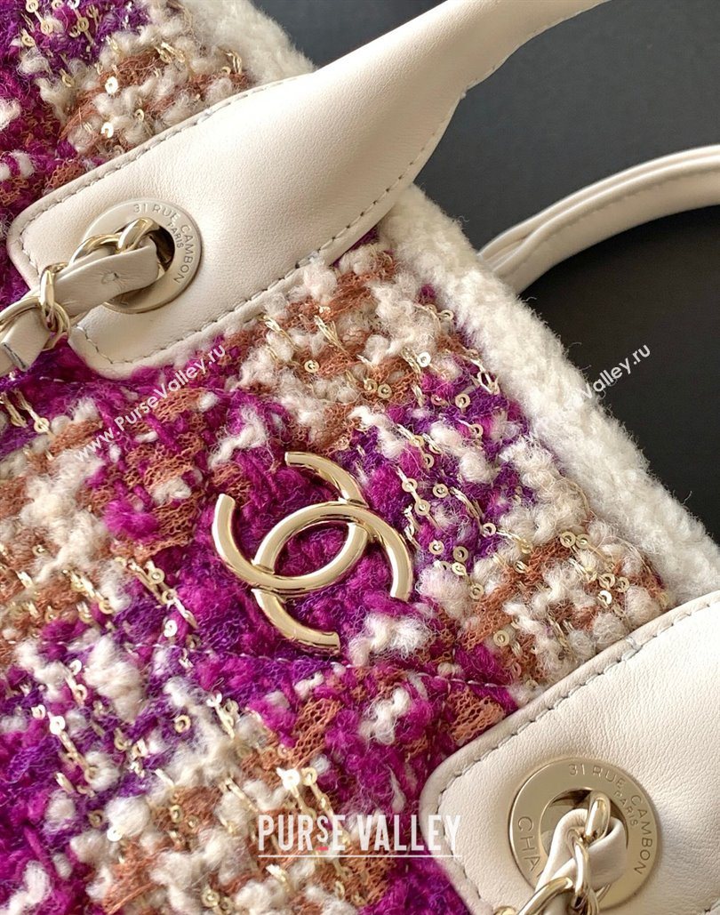 Chanel Tweed Shearling Small Shopping Bag Fuschia/Pink 2025 AS5688 (yezi-251127085)