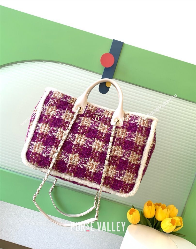 Chanel Tweed Shearling Shopping Bag Fuschia/Pink 2025 AS5689 (yezi-251127088)