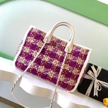 Chanel Tweed Shearling Shopping Bag Fuschia/Pink 2025 AS5689 (yezi-251127088)