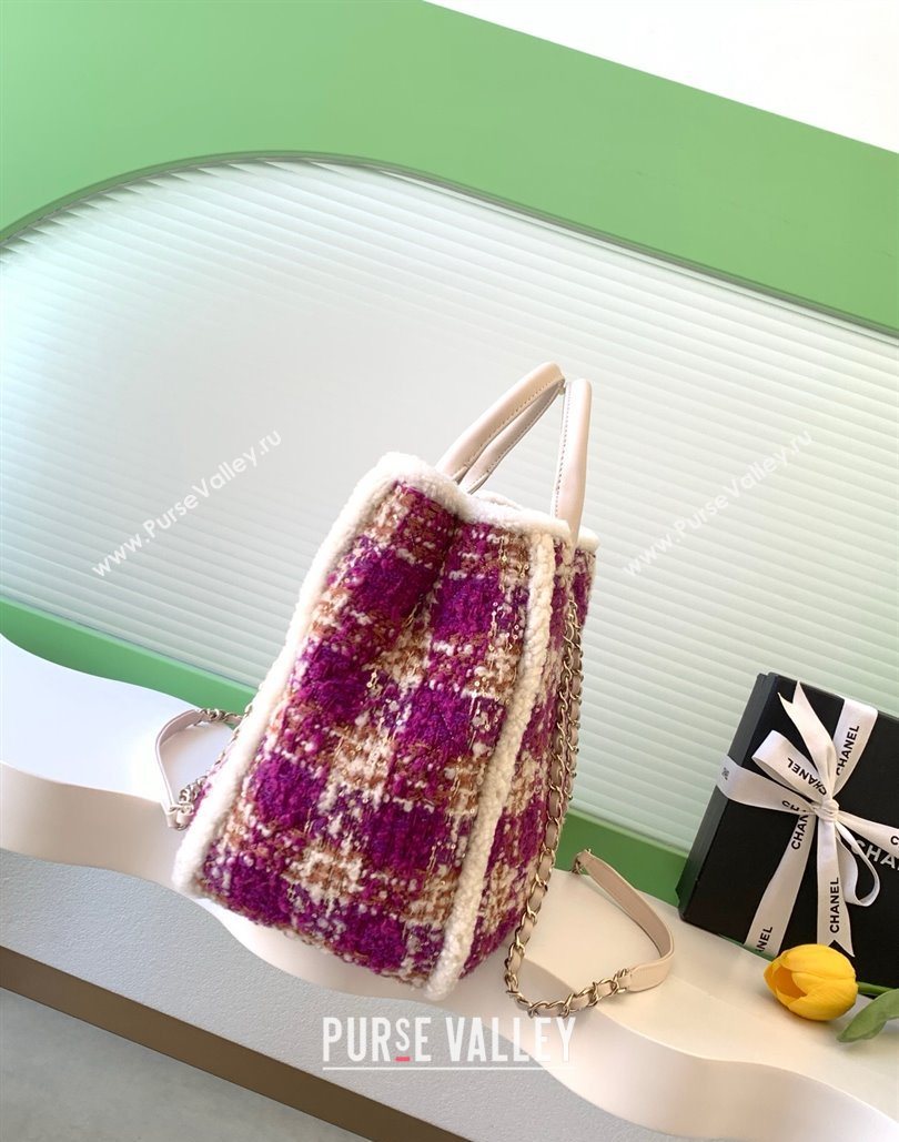 Chanel Tweed Shearling Shopping Bag Fuschia/Pink 2025 AS5689 (yezi-251127088)
