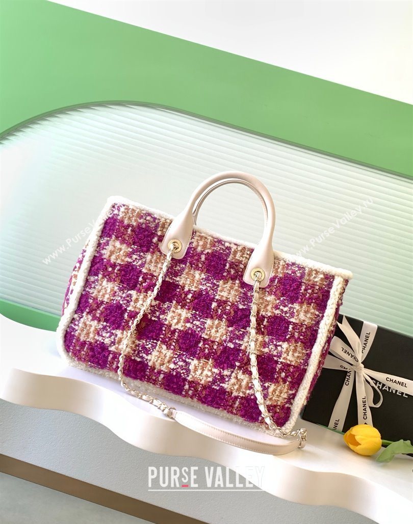 Chanel Tweed Shearling Shopping Bag Fuschia/Pink 2025 AS5689 (yezi-251127088)