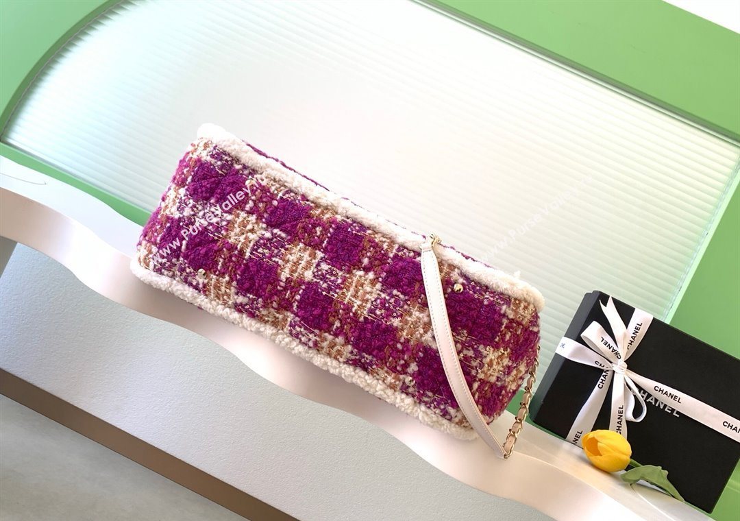Chanel Tweed Shearling Shopping Bag Fuschia/Pink 2025 AS5689 (yezi-251127088)