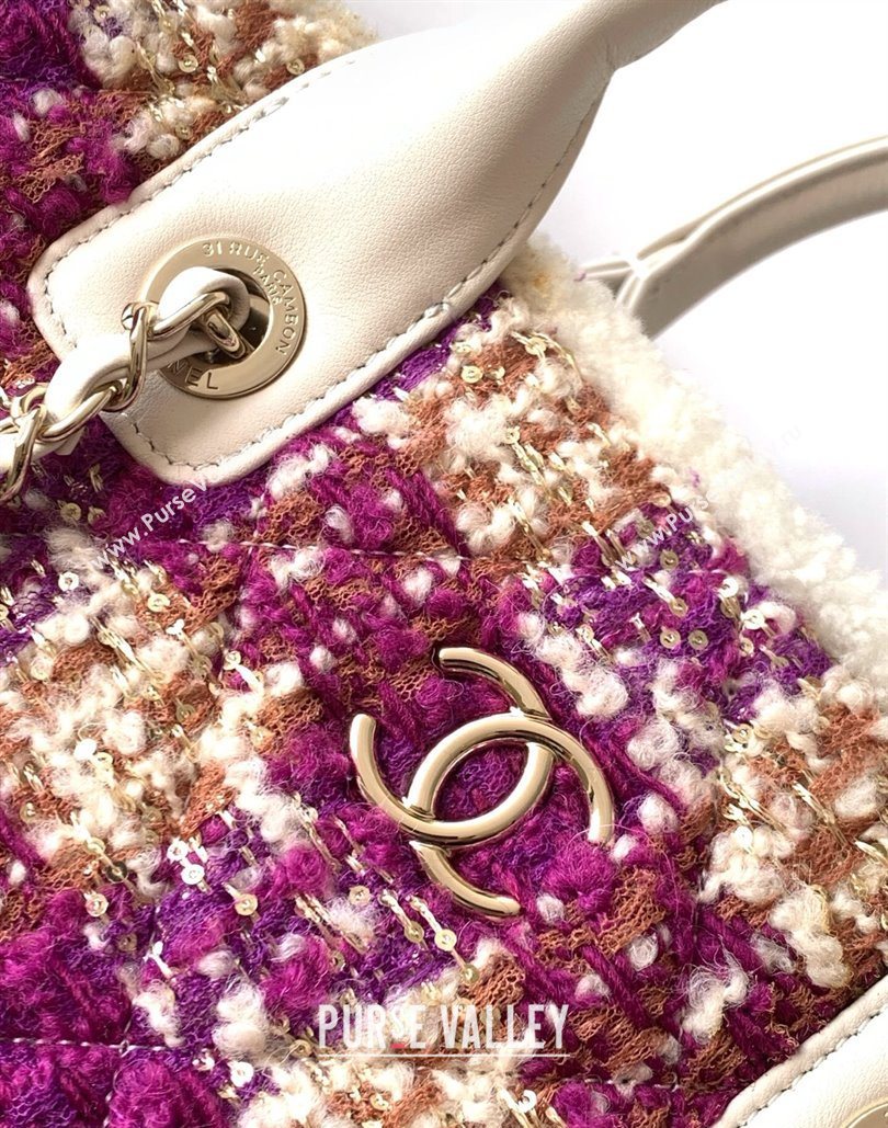 Chanel Tweed Shearling Shopping Bag Fuschia/Pink 2025 AS5689 (yezi-251127088)