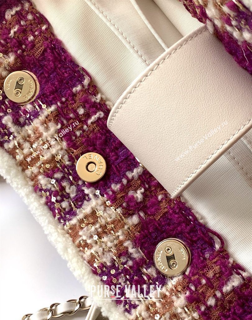 Chanel Tweed Shearling Shopping Bag Fuschia/Pink 2025 AS5689 (yezi-251127088)