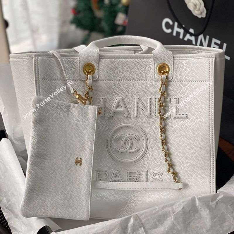 Chanel Deauville Grained Calfskin Medium Shopping Bag White 2025 A66941 (yezi-251127090)