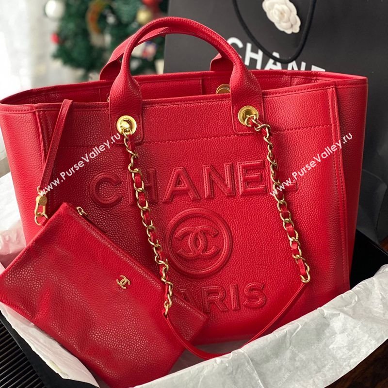 Chanel Deauville Grained Calfskin Medium Shopping Bag Red 2025 A66941 (yezi-251127091)