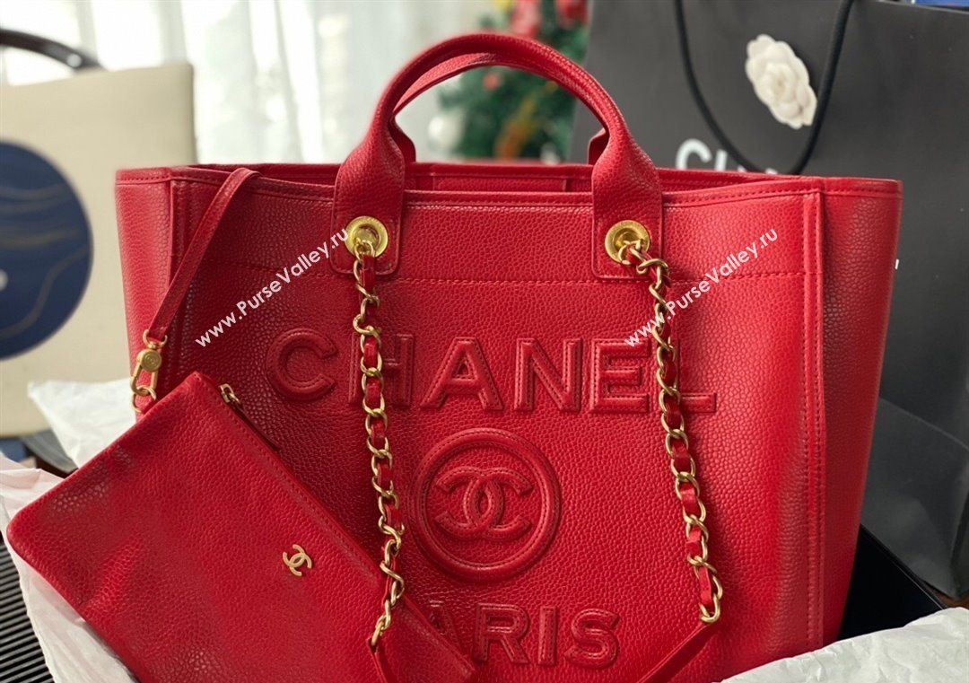 Chanel Deauville Grained Calfskin Medium Shopping Bag Red 2025 A66941 (yezi-251127091)