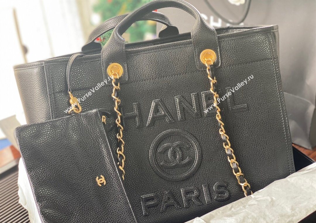 Chanel Deauville Grained Calfskin Medium Shopping Bag Black 2025 A66941 (yezi-251127092)
