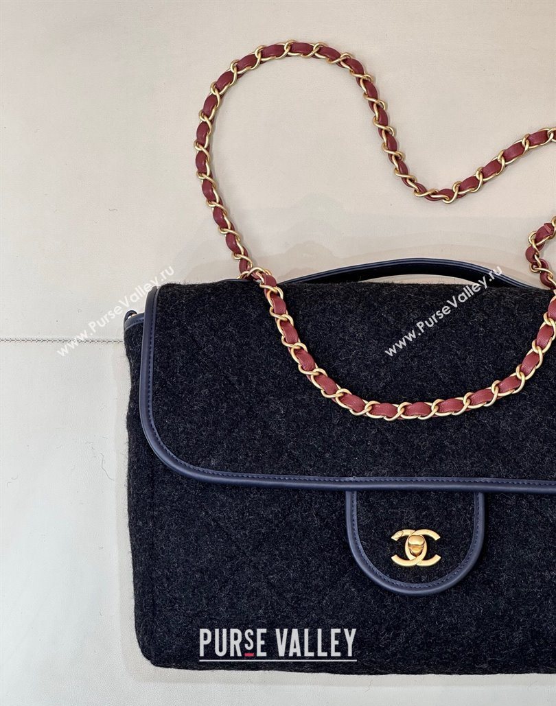 Chanel Wool Flap Bag with Top Handle Black 2025 AS5850 (yezi-251127001)