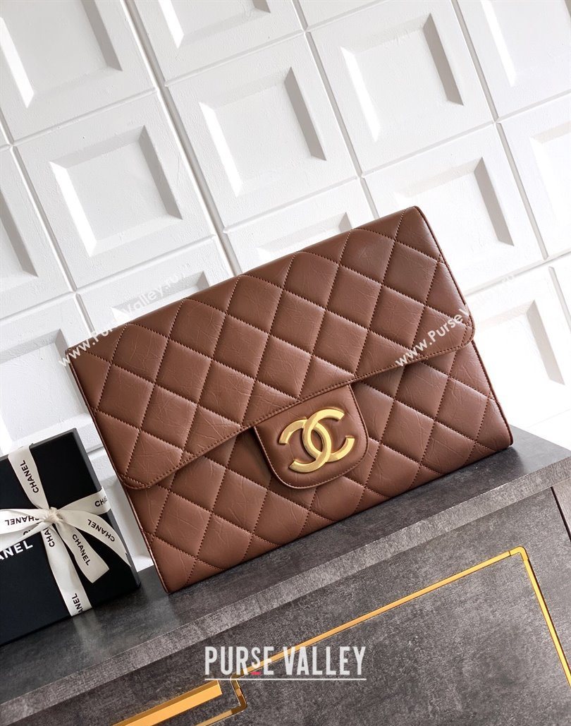 Chanel Calfskin Leather Large Clutch Brown 2025 AP4944 (yezi-251127138)