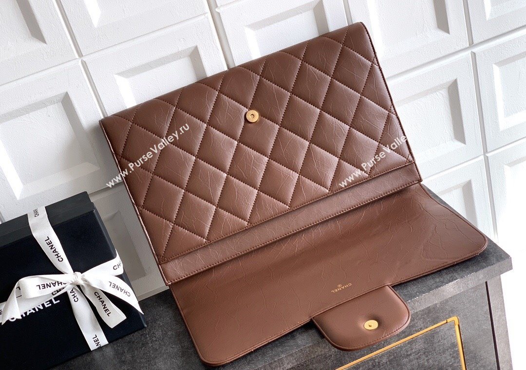 Chanel Calfskin Leather Large Clutch Brown 2025 AP4944 (yezi-251127138)