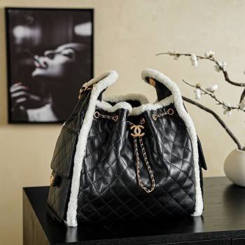 Chanel Quilted Calfskin 25 Medium Handbag with Shearling Black/White 2025 AS5311 (yezi-251127125)