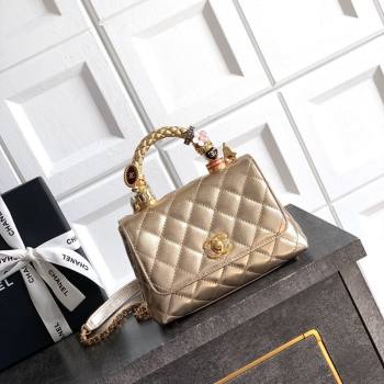 Chanel Calfskin Leather Mini Flap Bag with Top Handle and Charm Gold 2025 CH112701 (yezi-251127038)