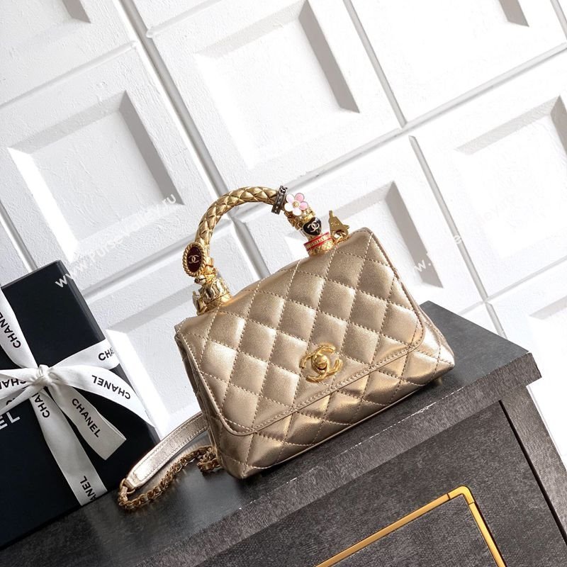 Chanel Calfskin Leather Mini Flap Bag with Top Handle and Charm Gold 2025 CH112701 (yezi-251127038)