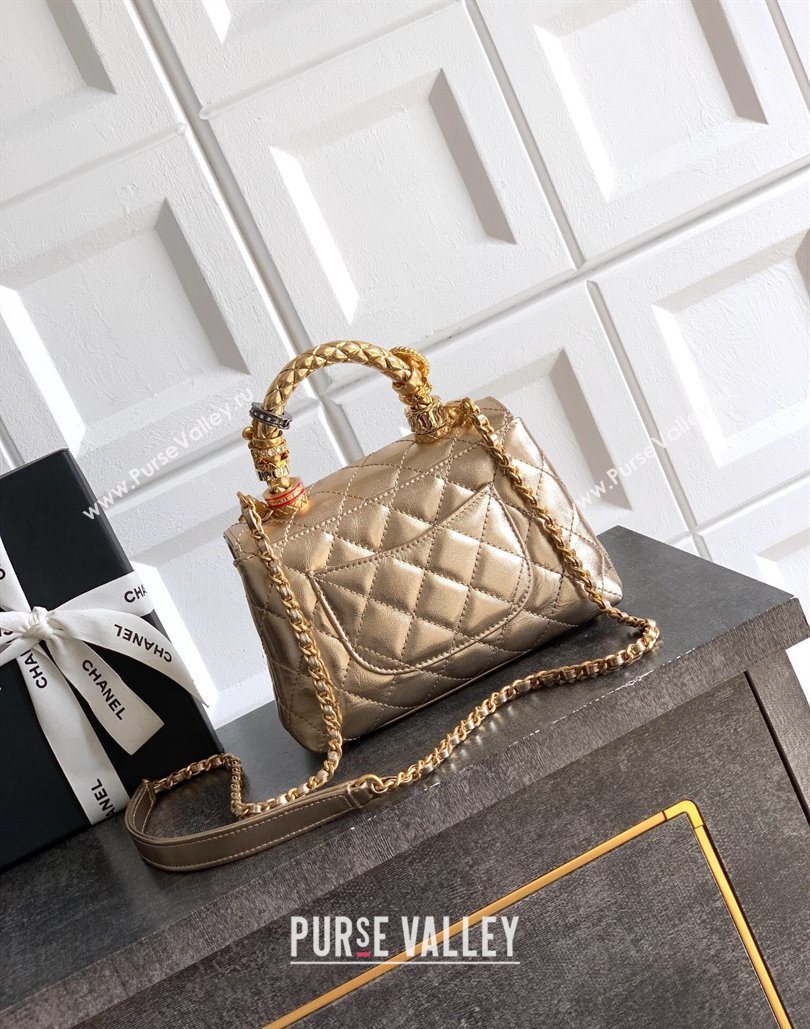 Chanel Calfskin Leather Mini Flap Bag with Top Handle and Charm Gold 2025 CH112701 (yezi-251127038)