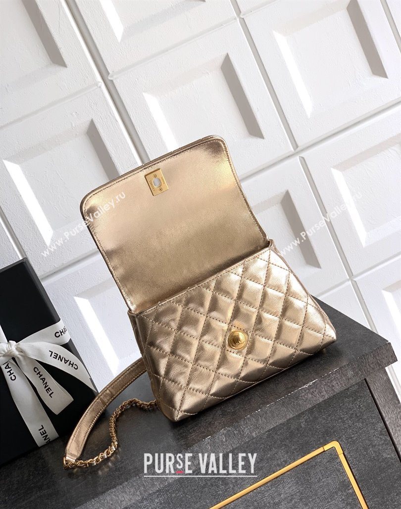 Chanel Calfskin Leather Mini Flap Bag with Top Handle and Charm Gold 2025 CH112701 (yezi-251127038)