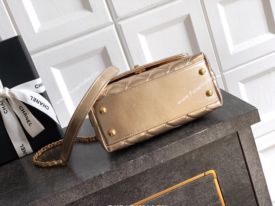 Chanel Calfskin Leather Mini Flap Bag with Top Handle and Charm Gold 2025 CH112701 (yezi-251127038)