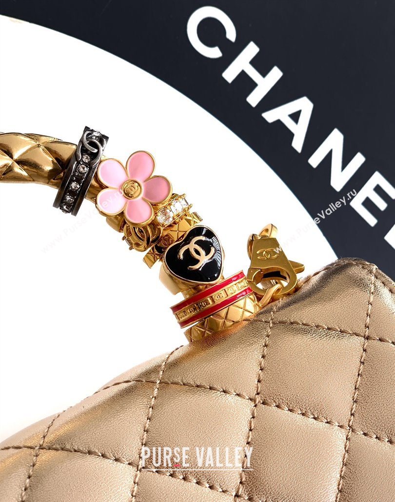 Chanel Calfskin Leather Mini Flap Bag with Top Handle and Charm Gold 2025 CH112701 (yezi-251127038)