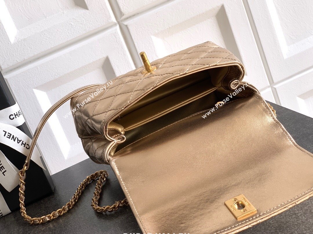 Chanel Calfskin Leather Mini Flap Bag with Top Handle and Charm Gold 2025 CH112701 (yezi-251127038)