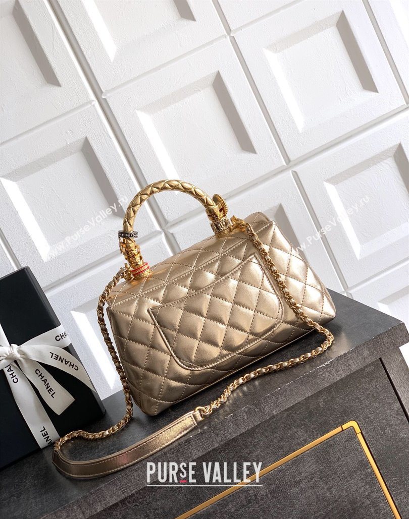 Chanel Calfskin Leather Small Flap Bag with Top Handle and Charm Gold 2025 CH112701 (yezi-251127037)