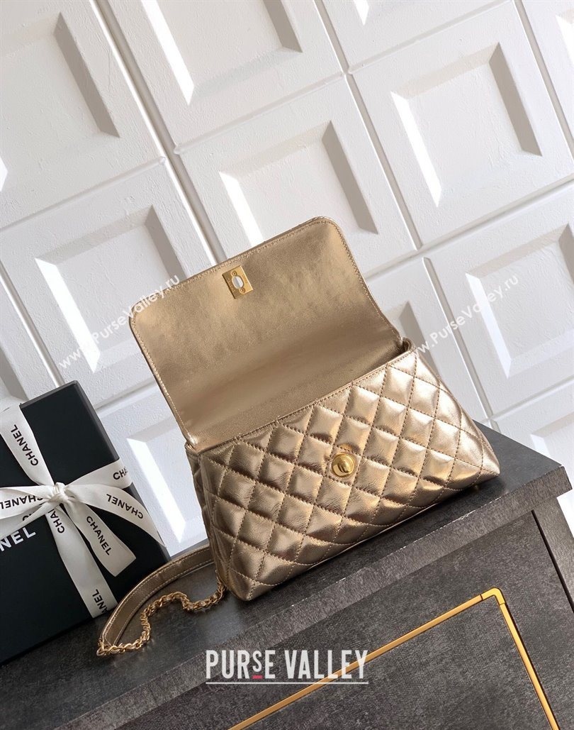 Chanel Calfskin Leather Small Flap Bag with Top Handle and Charm Gold 2025 CH112701 (yezi-251127037)