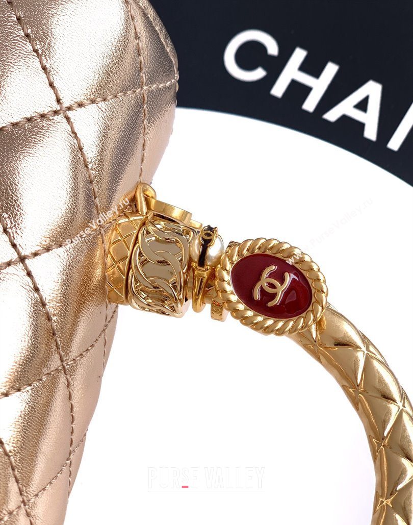 Chanel Calfskin Leather Small Flap Bag with Top Handle and Charm Gold 2025 CH112701 (yezi-251127037)