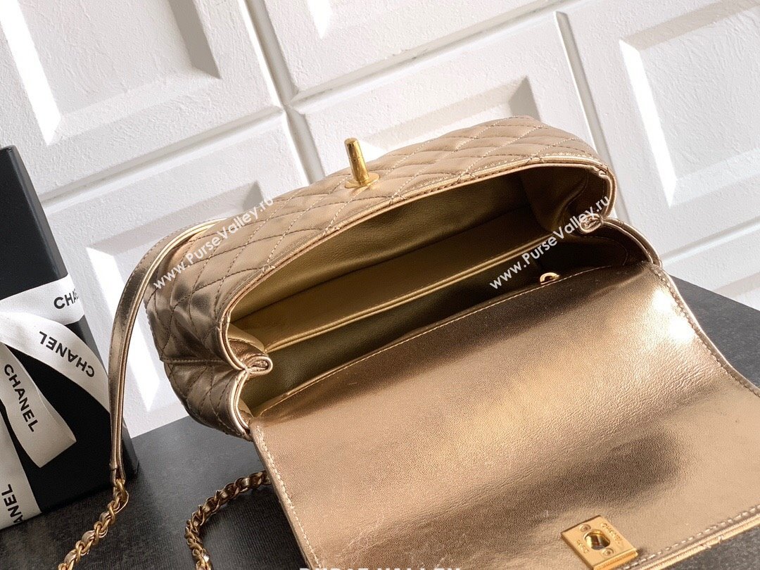 Chanel Calfskin Leather Small Flap Bag with Top Handle and Charm Gold 2025 CH112701 (yezi-251127037)