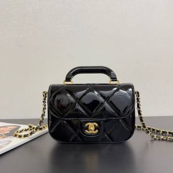 Chanel Metallic Mirror Calfskin Mini Flap Bag with Top Handle Black 2025 AS5805 (yezi-251127052)