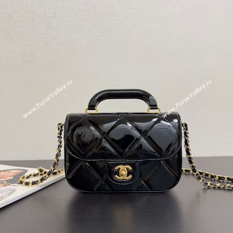 Chanel Metallic Mirror Calfskin Mini Flap Bag with Top Handle Black 2025 AS5805 (yezi-251127052)