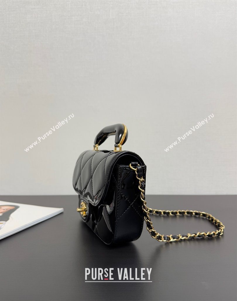 Chanel Metallic Mirror Calfskin Mini Flap Bag with Top Handle Black 2025 AS5805 (yezi-251127052)
