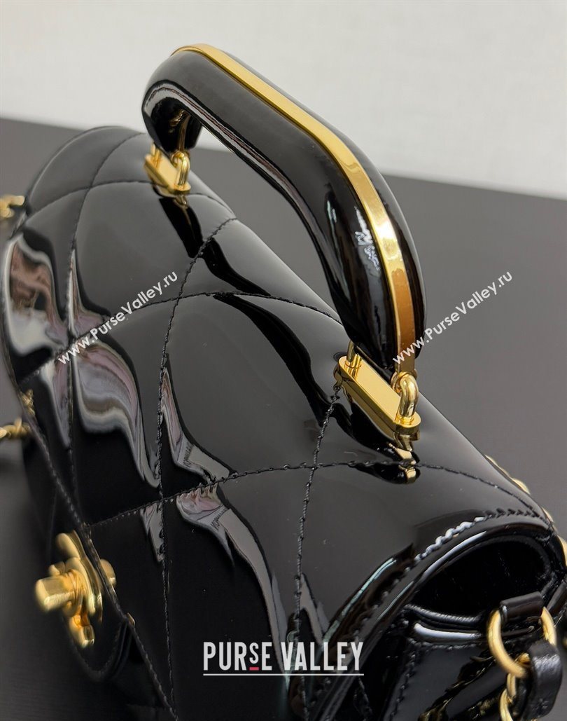 Chanel Metallic Mirror Calfskin Mini Flap Bag with Top Handle Black 2025 AS5805 (yezi-251127052)