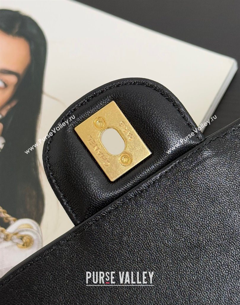 Chanel Metallic Mirror Calfskin Mini Flap Bag with Top Handle Black 2025 AS5805 (yezi-251127052)