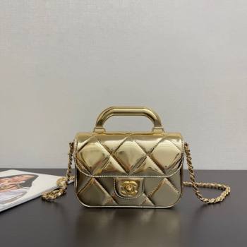 Chanel Metallic Mirror Calfskin Mini Flap Bag with Top Handle Black 2025 AS5805 (yezi-251127053)