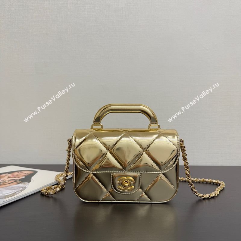Chanel Metallic Mirror Calfskin Mini Flap Bag with Top Handle Black 2025 AS5805 (yezi-251127053)