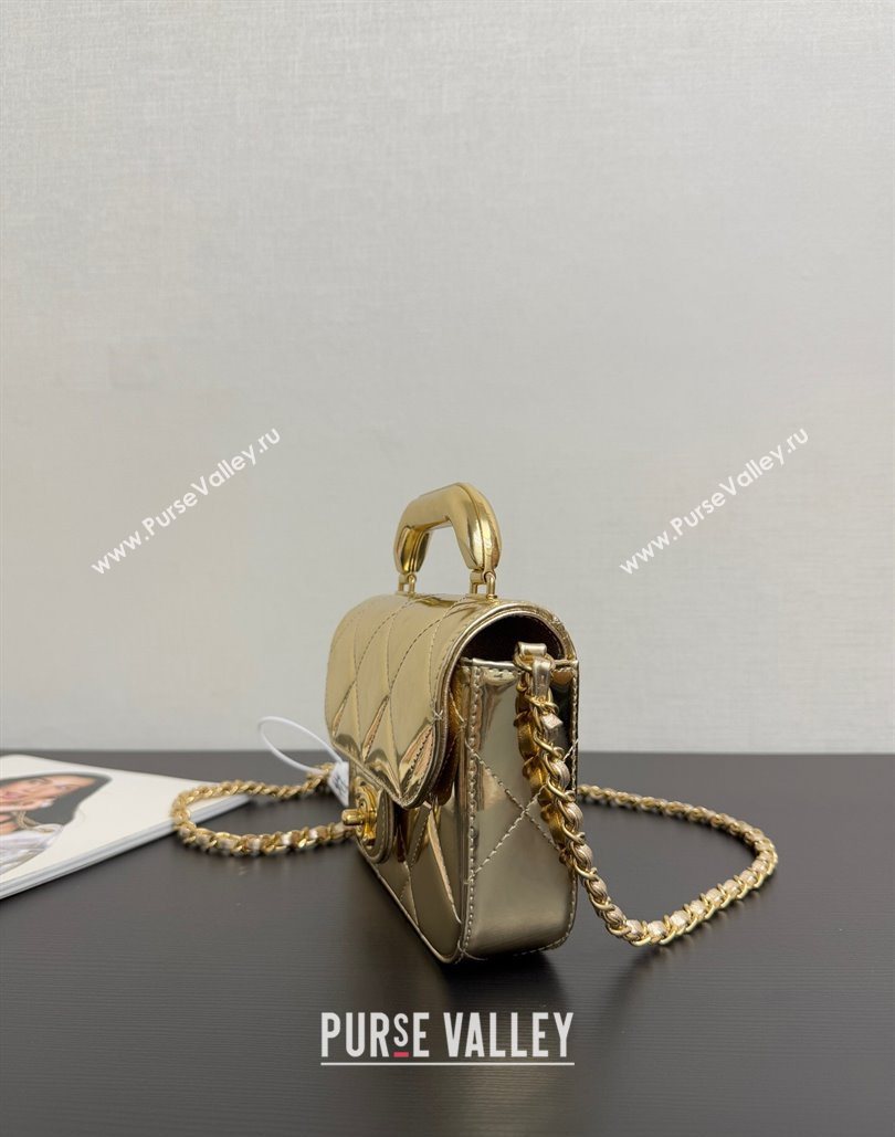 Chanel Metallic Mirror Calfskin Mini Flap Bag with Top Handle Black 2025 AS5805 (yezi-251127053)