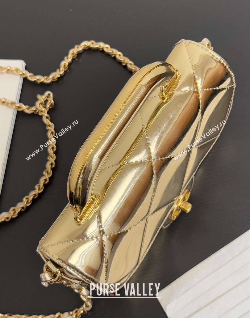 Chanel Metallic Mirror Calfskin Mini Flap Bag with Top Handle Black 2025 AS5805 (yezi-251127053)