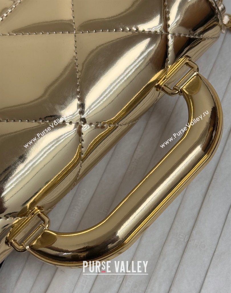 Chanel Metallic Mirror Calfskin Mini Flap Bag with Top Handle Black 2025 AS5805 (yezi-251127053)