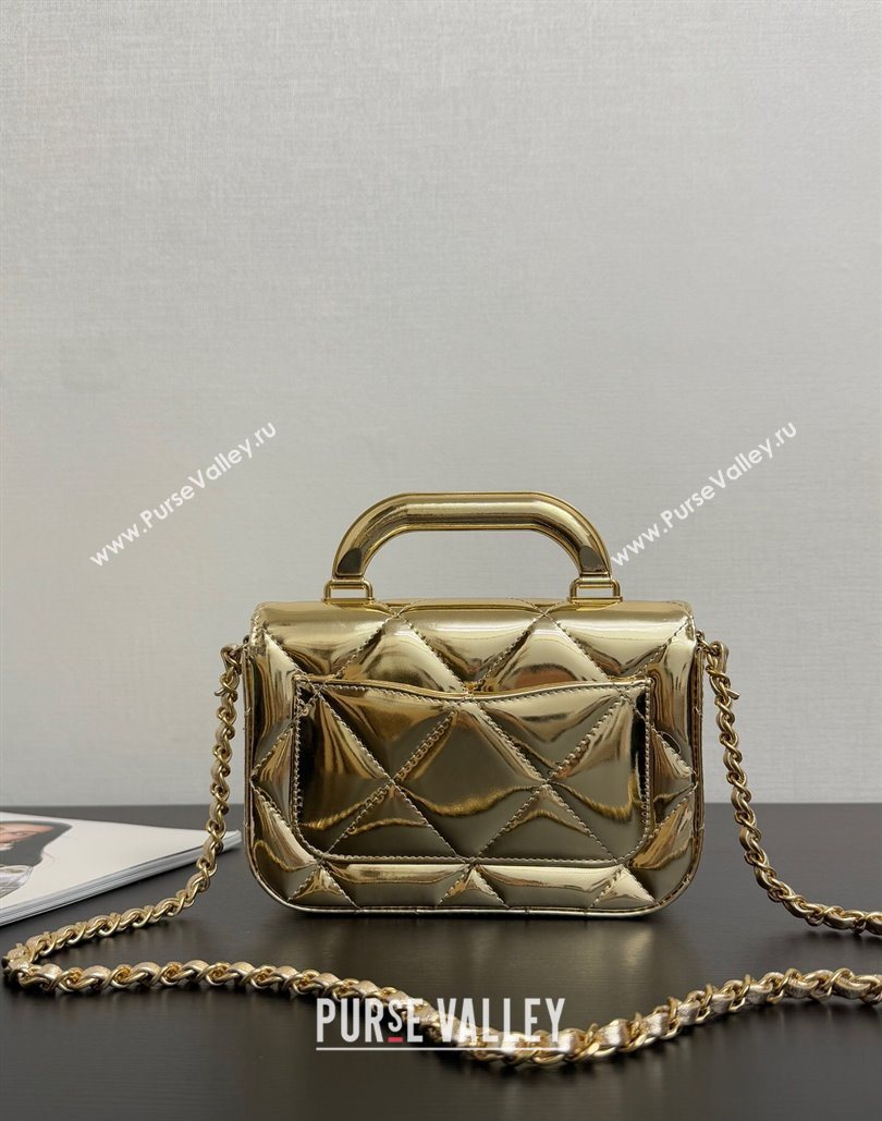 Chanel Metallic Mirror Calfskin Mini Flap Bag with Top Handle Black 2025 AS5805 (yezi-251127053)