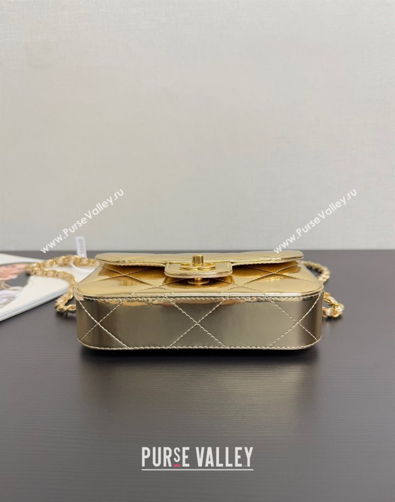 Chanel Metallic Mirror Calfskin Mini Flap Bag with Top Handle Black 2025 AS5805 (yezi-251127053)