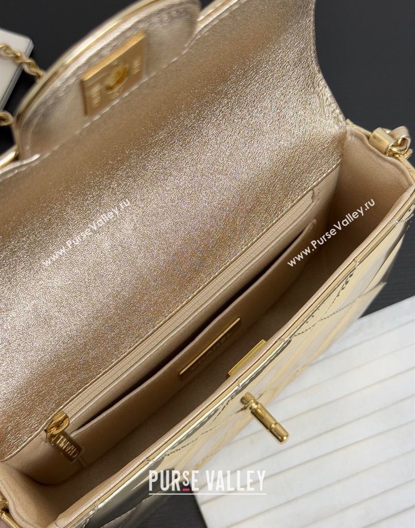 Chanel Metallic Mirror Calfskin Mini Flap Bag with Top Handle Black 2025 AS5805 (yezi-251127053)