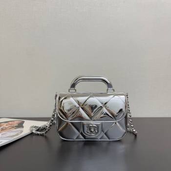 Chanel Metallic Mirror Calfskin Mini Flap Bag with Top Handle Silver 2025 AS5805 (yezi-251127051)