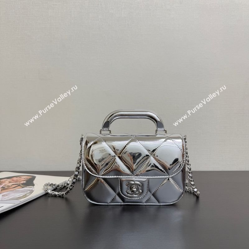 Chanel Metallic Mirror Calfskin Mini Flap Bag with Top Handle Silver 2025 AS5805 (yezi-251127051)