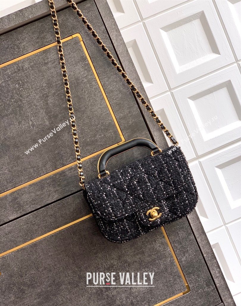 Chanel Tweed Mini Flap Bag with Top Handle Black 2025 AS5805 (yezi-251127054)