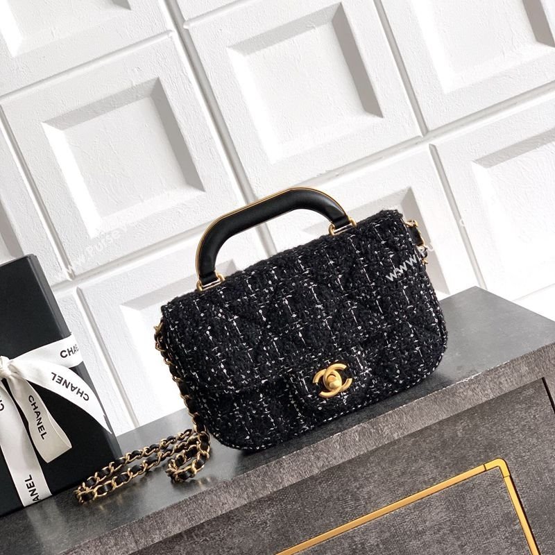 Chanel Tweed Mini Flap Bag with Top Handle Black 2025 AS5805 (yezi-251127054)