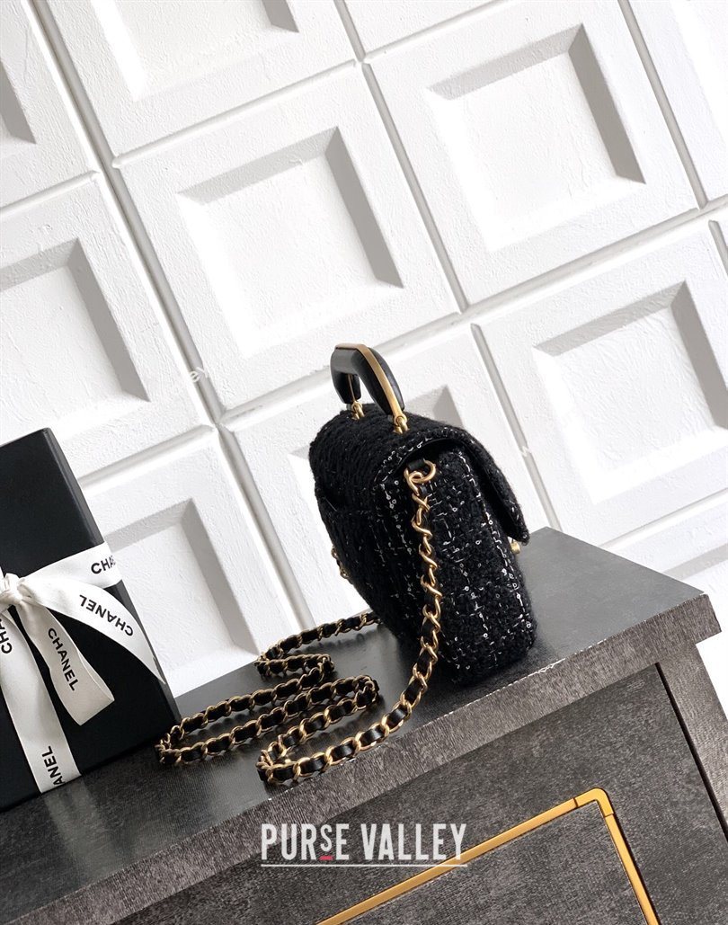 Chanel Tweed Mini Flap Bag with Top Handle Black 2025 AS5805 (yezi-251127054)