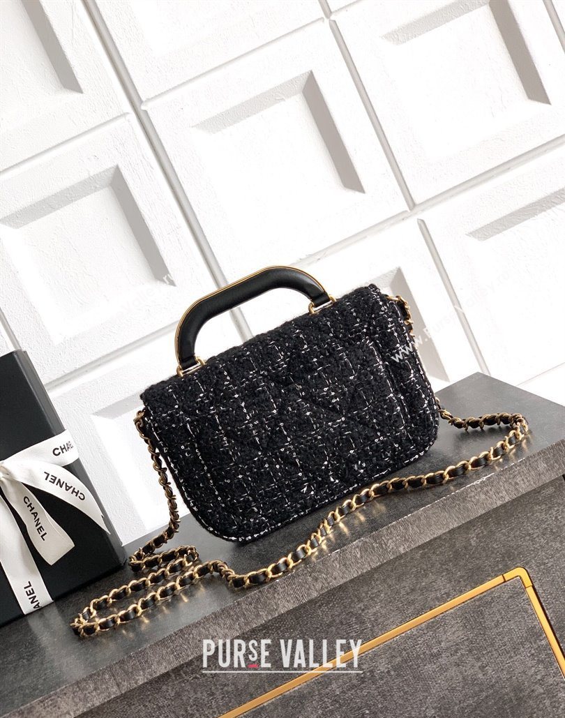 Chanel Tweed Mini Flap Bag with Top Handle Black 2025 AS5805 (yezi-251127054)