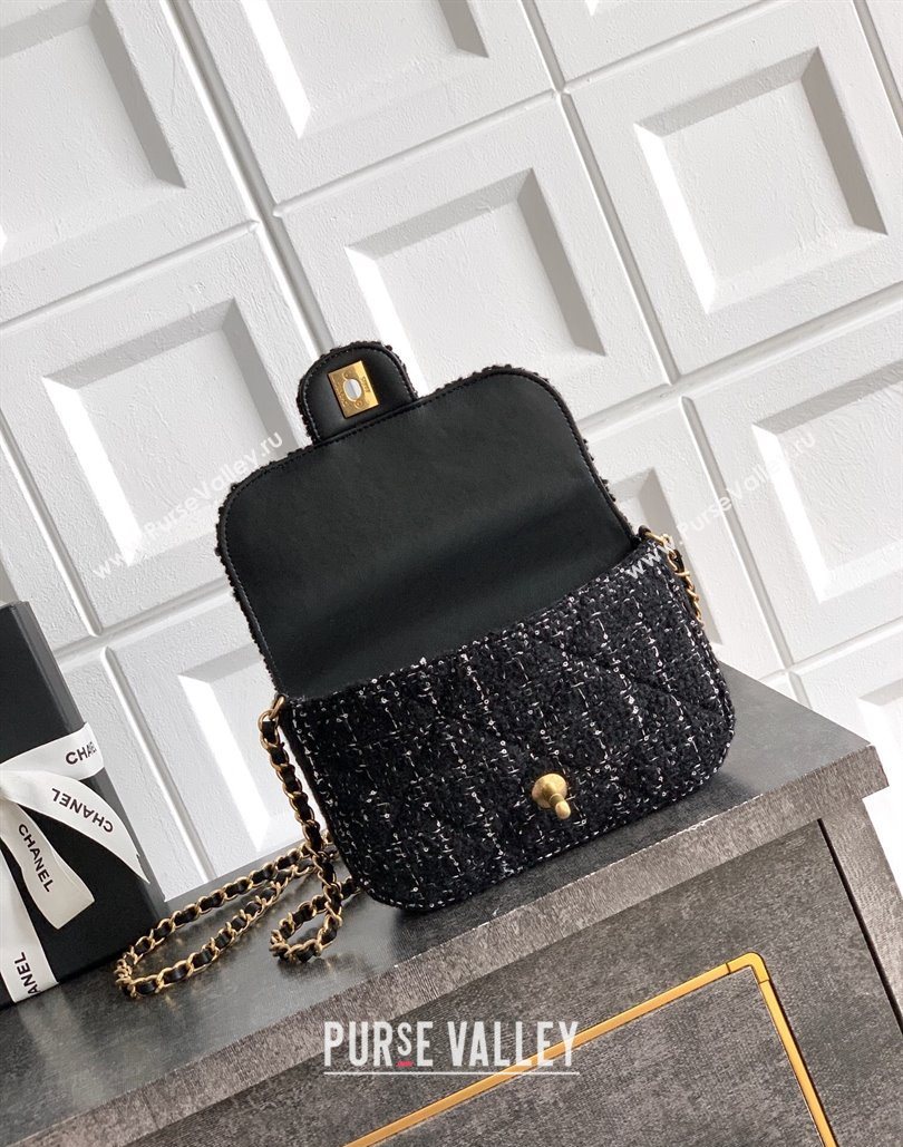 Chanel Tweed Mini Flap Bag with Top Handle Black 2025 AS5805 (yezi-251127054)