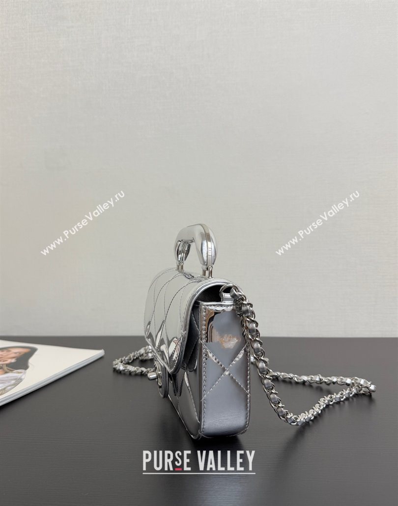 Chanel Metallic Mirror Calfskin Mini Flap Bag with Top Handle Silver 2025 AS5805 (yezi-251127051)