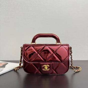Chanel Metallic Mirror Calfskin Mini Flap Bag with Top Handle Burgundy 2025 AS5805 (yezi-251127055)